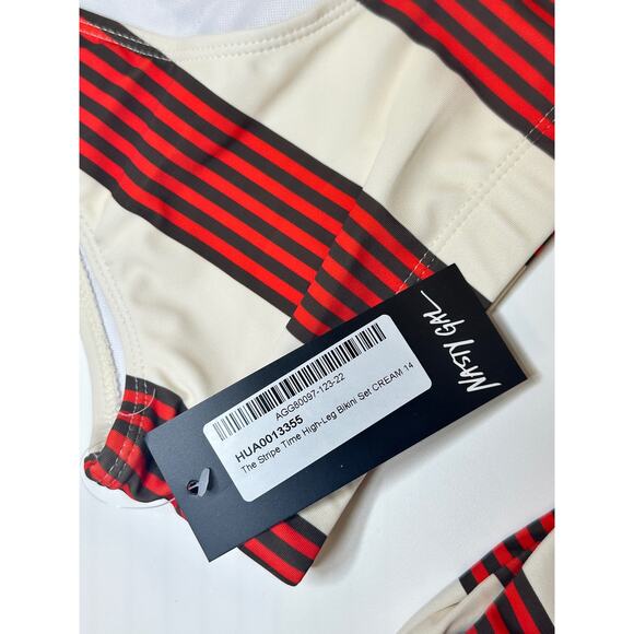 Nasty Gal The Stripe Time High-Leg Bikini Set Sz 10 - Picture 8 of 11